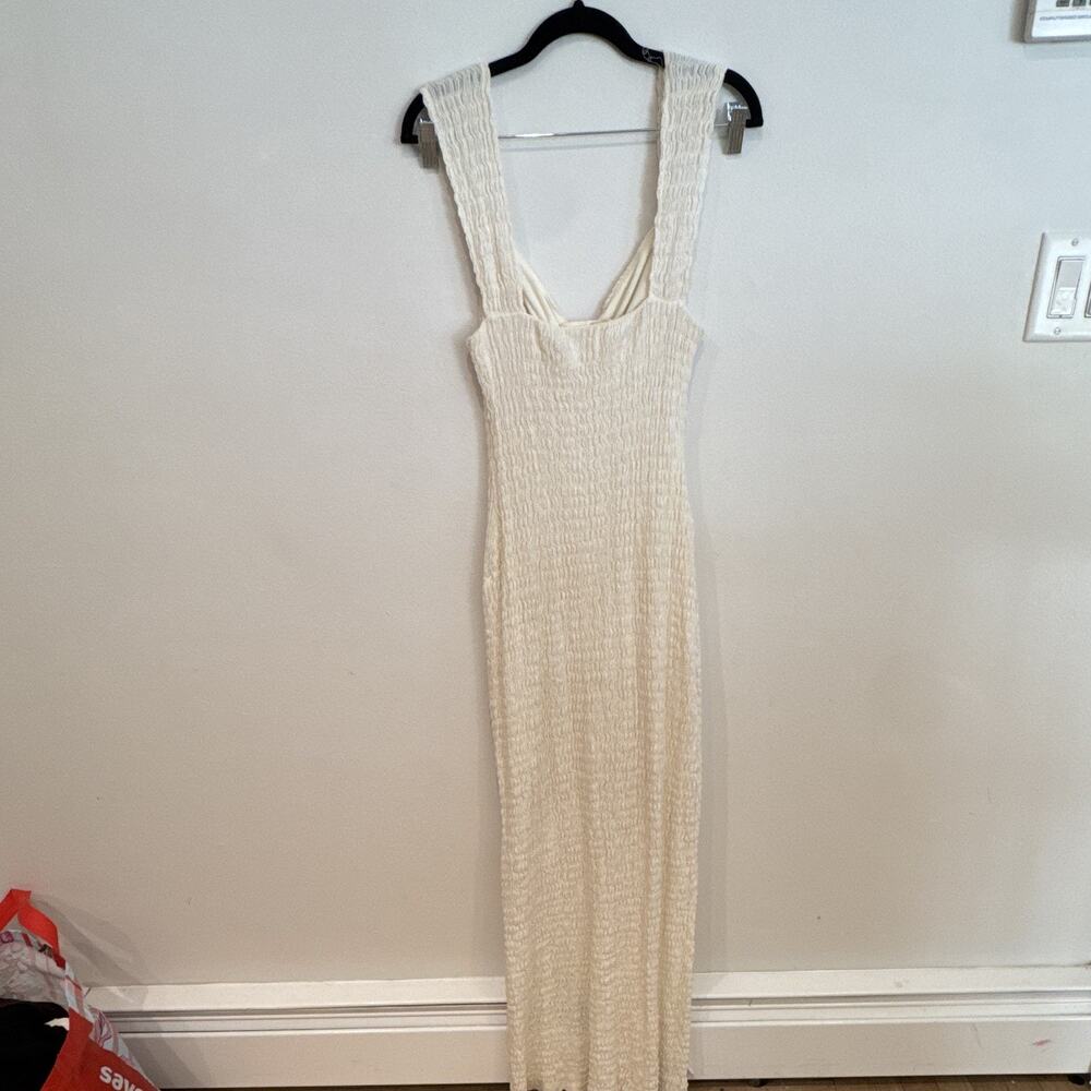 F Beach Ivory Textured V-Neck Sleeveless Tie Stretch Maxi Dress Long M - Picture 7 of 8